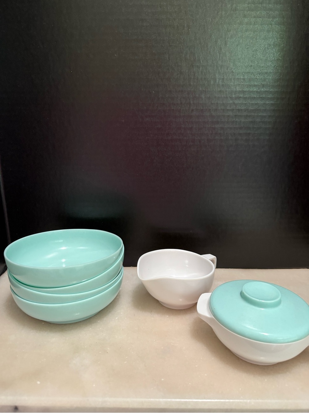 Harmony House Avalon Melmac Creamer & Sugar Set & 4 Matching Bowls